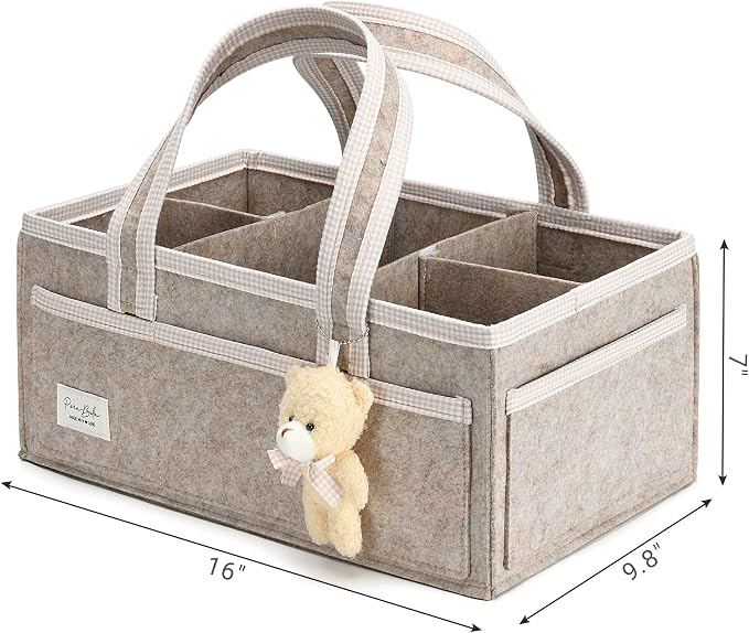 PeraBella Baby Diaper Caddy Organizer, XL Baby Basket Shower Gift Caddy, Portable Felt Changing Table Basket, Nursery Storage Bin, Newborn Boy and Girl Essentials for Registry, Car Diaper Organizer