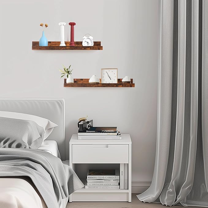 Muzilife 24" Wood Floating Shelves Wall Shelf with Lip, 2Pcs, Brown | FSC-Certified Wood | 20 lbs Capacity | Space-Saving | Hanging Shelf | Wall Decor| Bedroom,Living Room,Bathroom,Kitchen,Office