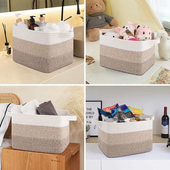 OIASKET Storage Baskets for Organizing, Woven Baskets for Shelves, Rectangle Decorative Organizer for Storage Clothes, Toy, Books, Towels Nursery Bins 3 Pack (Gradient Yellow, 14.17"x9.85"x9.45")