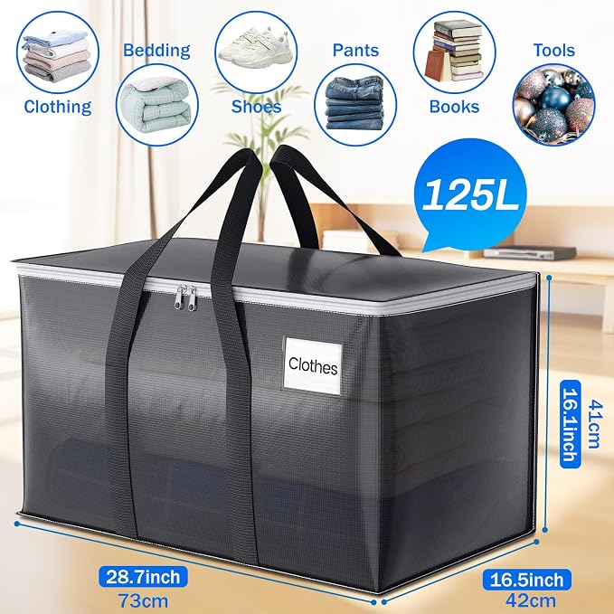 ElegantArray 8 Pack Moving Bags Heavy Duty, Moving Boxes, Storage Bags with Zipper & Handles & Tag for College & Dorm Moving Supplies Grey Laundry Hamper Bag, Foldable Space-saving Totes (125L, Grey)