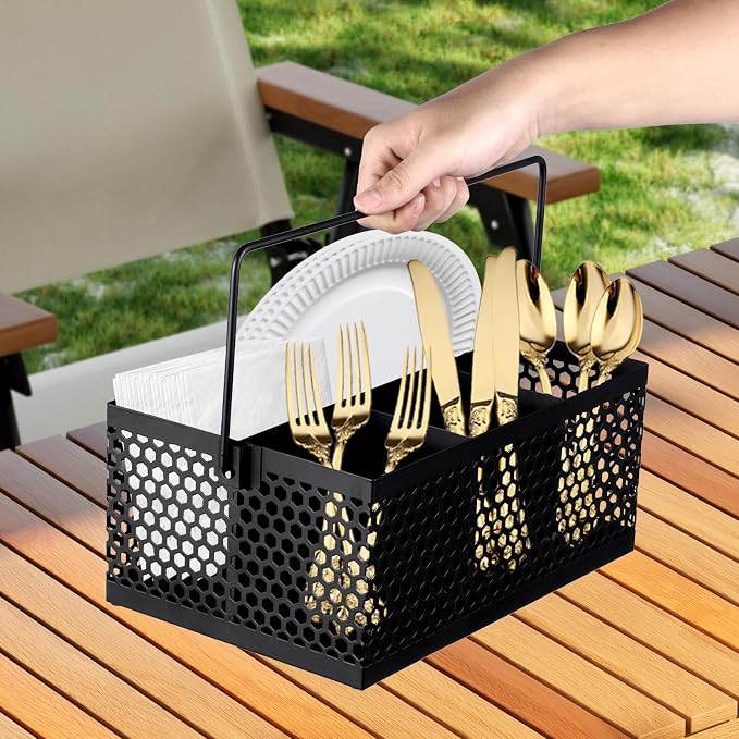 Utensil Caddy, Silverware Caddy for Party, Metal Silverware Holder, Silverware Organizer Countertop, Cutlery Storage for Kitchen Party- Black