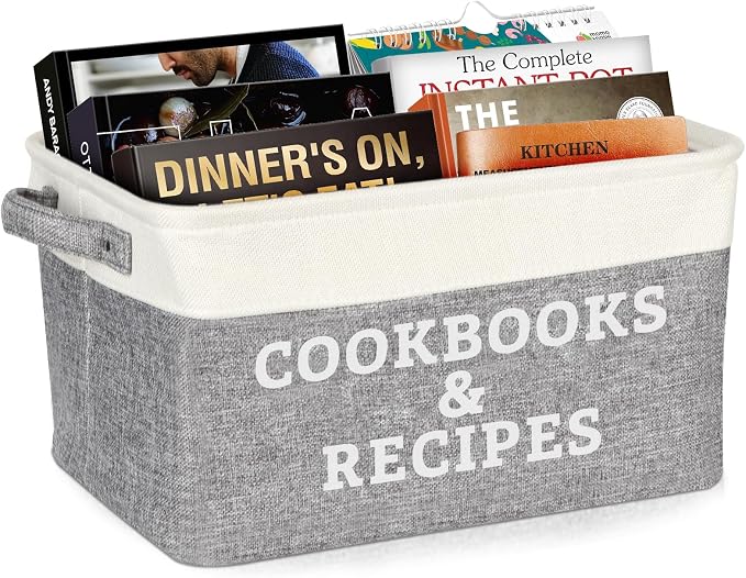 Lukeline Cookbook and Recipe Storage Basket for Organizing, 15.5 x 11.6 x 9.4 Large Storage Basket for Book, Recipe Books, Cookbooks Organizer Bin, Decorative Baskets for Kitchen Counter and Pantry