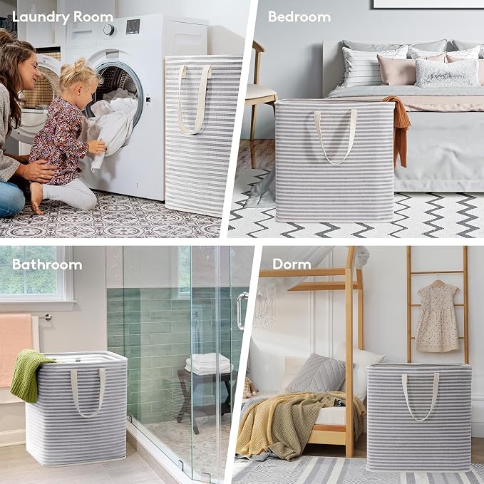 Lifewit 2 Pack Laundry Basket 90L Each, Collapsible Clothes Hamper with Reinforced Handles, Freestanding Waterproof Design for Bedroom and Laundry Room, Grey 180L Total