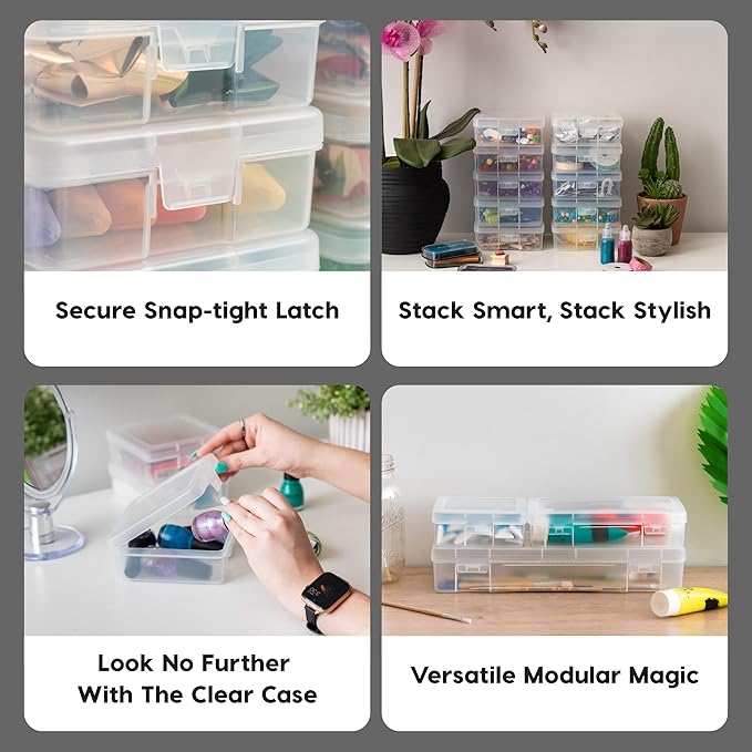 IRIS USA Clear Storage Cases, 18-Pack, |Made in USA|, Plastic Bead Organizing Containers with Snap Lid for Arts, Crafts, Ephemera, Stickers, & Dance Cheer, Clear - Small