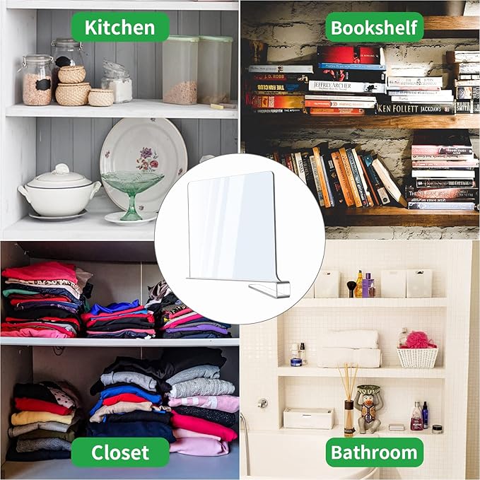Acrylic Shelf Dividers, Clear Shelf Divider for Closet Organization, Closet Shelf Separators for Sweater/Handbag, Wood Shelves Organizers in Bedroom, Kitchen, Office, Cabinets, Bathroom Storage (4PCS)