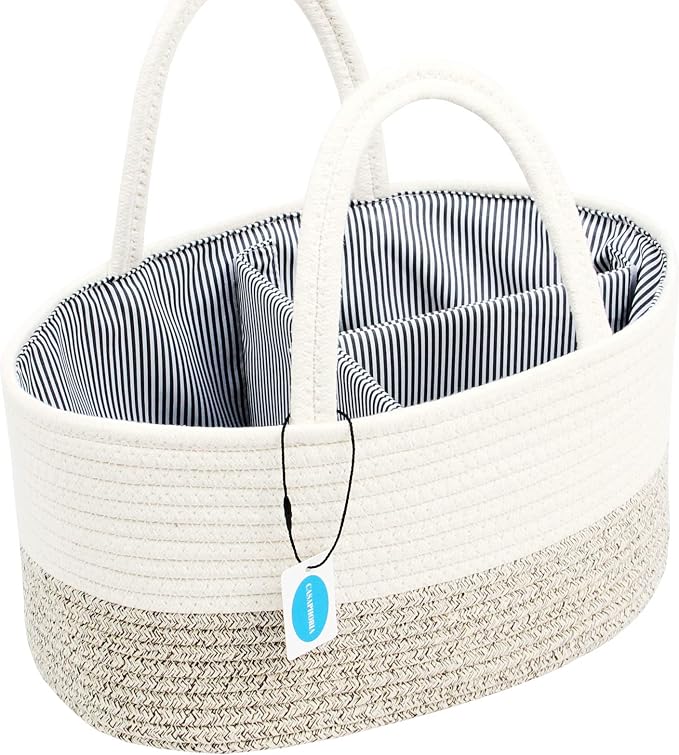 Casaphoria Caddy Organize Woven Hamper Cotton Rope Basket Caddy for Storage, 100% Cotton Towel Basket with Handle, Portable Bag, Light Brown (14.2''8.7''7.1'')