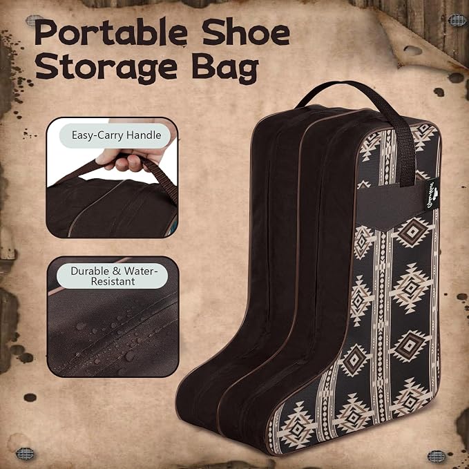 Cowgirl West Boot Bag – Fits Cowboy Boots Up to 17 Inches, Western Travel Case with Southwest Aztec Pattern, Dual-Zipper Tall Boot Storage for Rodeo, Horseback Riding & Equestrian Travel