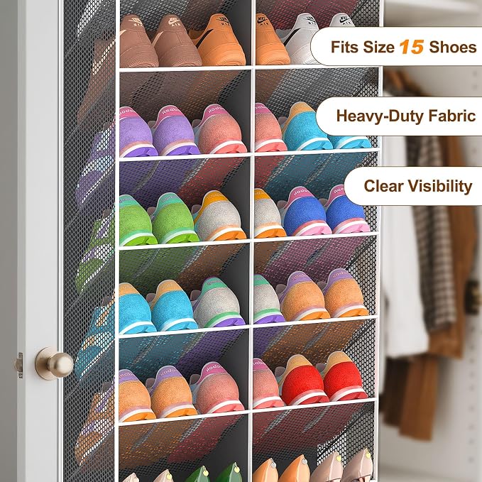 UVIAHOMI Over the Door Shoe Organizer for 30 Pairs, 10-Tier, Dark Grey