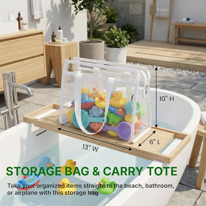 HOLAY 4 Pack Clear Toy Storage Bags with Handle – Playroom Organizer Bins for Kids Toys, Board Games, Busy Bags, and Homeschool Supplies, Transparent PVC Front & Reinforced Base(White, X-Large)