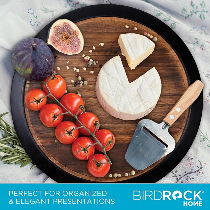 BIRDROCK HOME 18" Chalkboard Lazy Susan | Food Labels | Table Top Turntable | Cabinet or Pantry Organizer | Decorative Spice Rack Medicine Cleaning Spinning Table | Wood - Large