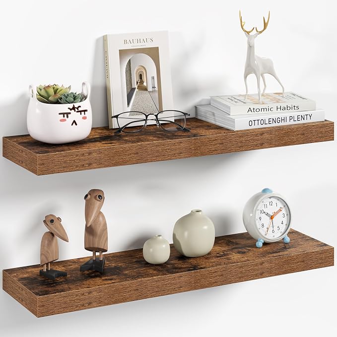Vivelove 24 Inch Floating Shelves Wall Mounted for Display, 6.5 Deep Duty Shelves with Invisible Brackets for Living Room,Bedroom,Kitchen, Bathroom Storage & Decor,24" Wx6.5 Dx1.4 H - Rustic Brown