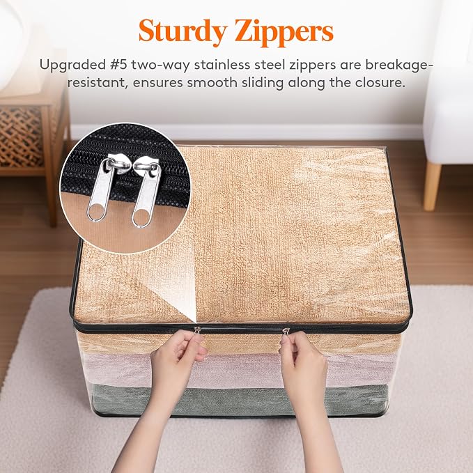 Lifewit 4 Pack Clear Clothes Storage Bags, 60L Plastic Blanket Vinyl Foldable Moving Bags with Zipper, Closet Organizers and Storage Containers for Bedding, Duvet, Pillow