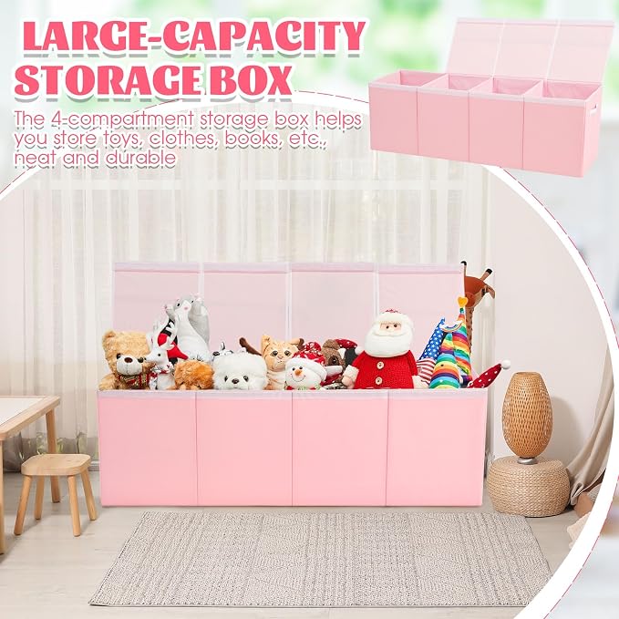 Patelai Extra Large Toy Box Chest with Lids 4/3 Grids Large Chest Collapsible Kids Toy Storage Baskets Gifts for Boys Girls Living Room Nursery Playroom(49.2 x 13 x 15.7'',Pink)