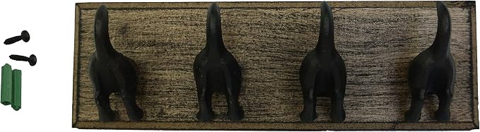 Lulu Decor, Cast Iron Dog Tail Hooks 4 Hooks on a Wood