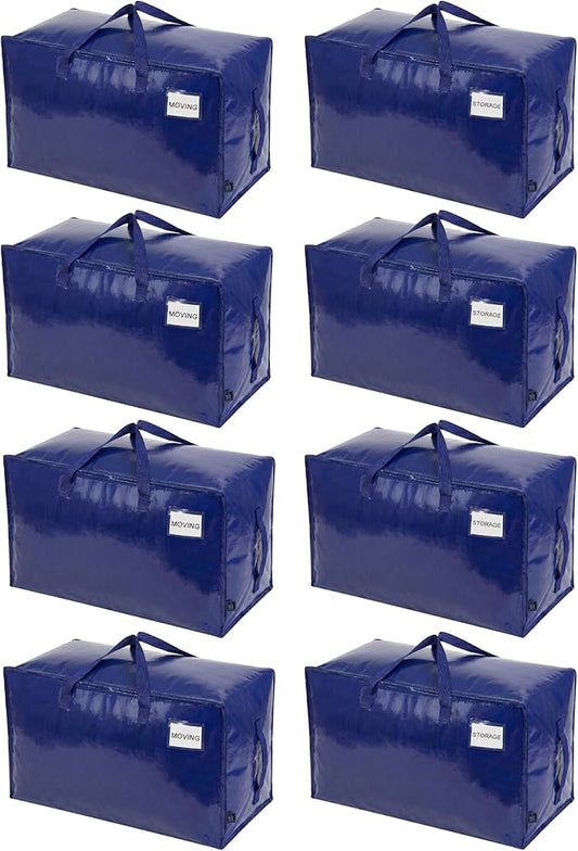 VENO 8 Pack Extra Large Heavy Duty Moving Bags with Wide Opening & Reinforced Handles, Reusable Storage Tote Bags with Strong Zippers for Clothes, College Dorm Essentials & Moving Supplies