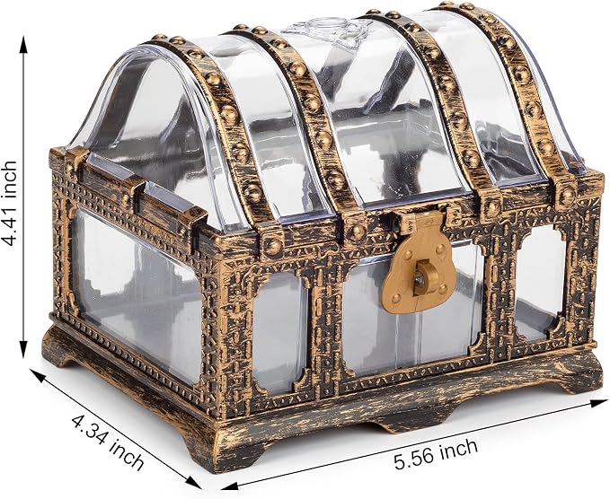 Transparent Antique Treasure Chest for Kids,Plastic Pirate Storage and Decorative Box
