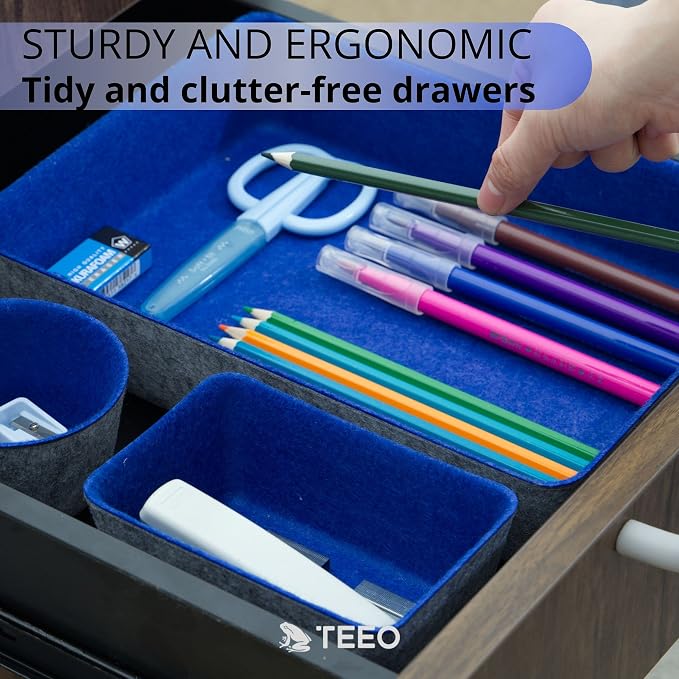 Teeo - Organizers for Drawers - Kitchen Drawer Organizers and Storage - Small Organizer Bins - Makeup Drawer Organizer - Home Office Desk Dividers Compartment Organization - Pack of 7, Royal Blue