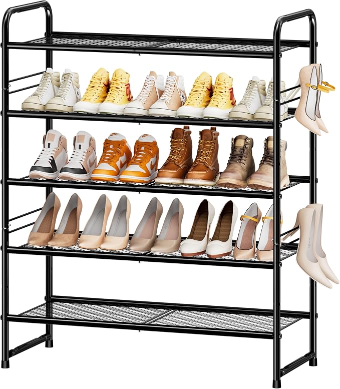 SUFAUY 5-Tier Mesh Shoe Rack, Closet Metal 33" Wide Shoe Shelf Heavy Duty, Black