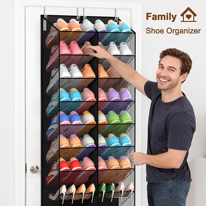 UVIAHOMI Over the Door Shoe Organizer for 20-30 Pairs, 10-Tier, Black