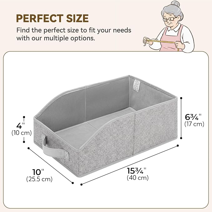 GRANNY SAYS Trapezoid Closet Storage Bins, Storage Baskets for Shelves, Linen Closet Organizers and Storage, Closet Organizer Bins for Clothes, Toys, Towels, Gray, 6-Pack