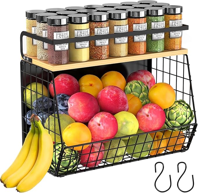 Magnetic Shelf for Fridge with Wood Lid, Fruit Potato & Onion Storage Bins, Magnetic Spice Rack for Refrigerator Pantry Organizer & Storage, Large Container for Refrigerator, Kitchen Counter & Laundry