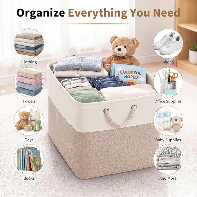 13×15×13 Inch Storage Cubes,6 Pack Cube Storage Bins for Shelves,Fabric Collapsible Storage Bins with Handles, Foldable Storage Basket for Organizing Clothes,Books (White&Beige,13"x15"x13")