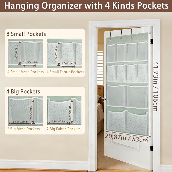 2 Pack- 12 Pocket Over Door Hanging Storage Organizer with 4 Kinds Pouch,Back of Closet Hanging Shelf Storage Organization for Sock,Hat,Underwear,Behind Door Caddy in Bedroom,Bathroom,Entrance,Dorm,RV