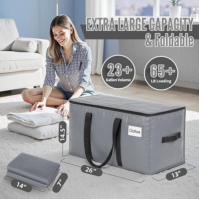 BAGAIL Heavy Duty Moving Bags with Strong Handle, Extra Large Moving Boxes, Storage Tote for Clothes, College Moving Supplies(Grey, 8 Pack)