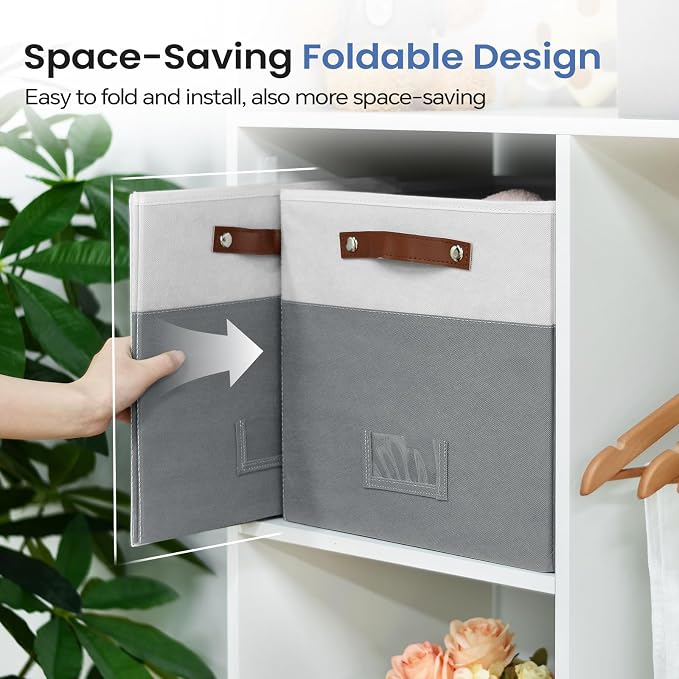 FinishingBo 6-Pack Storage Cubes with Handles & Label Holders Basket, Closet Cube Home Organizer Bins(White/Dark Grey, 13 x 13 x 13 inch)