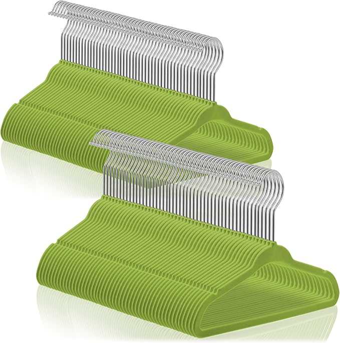 Casafield 100 Velvet Baby Hangers - 11" Size for Infant & Toddler Clothes - Lime Green
