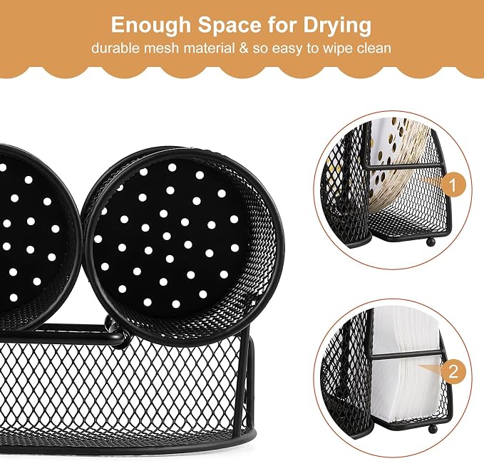 DTICON Utensil Organizer Silverware Caddy - Utensil Holder for Party Metal Cutlery Organizer Silverware Storage for Picnic Camping Buffet Kitchen Table (Black)