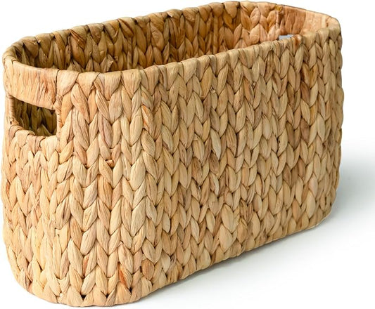 KOKODO Water Hyacinth Toilet Paper Storage Basket with Handles, Free Standing Wicker Basket for Toilet Paper, Magazines, Toiletries & Cleaning Supplies, Holds 6 Rolls