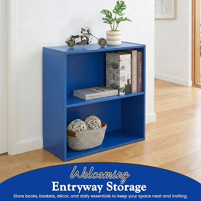 KB Designs - Tony 2-Tier Modern Bookcase with Open Storage Shelves for Kids’ Rooms, Playrooms, or Home Offices – Compact Colorful Bookshelf Organizer
