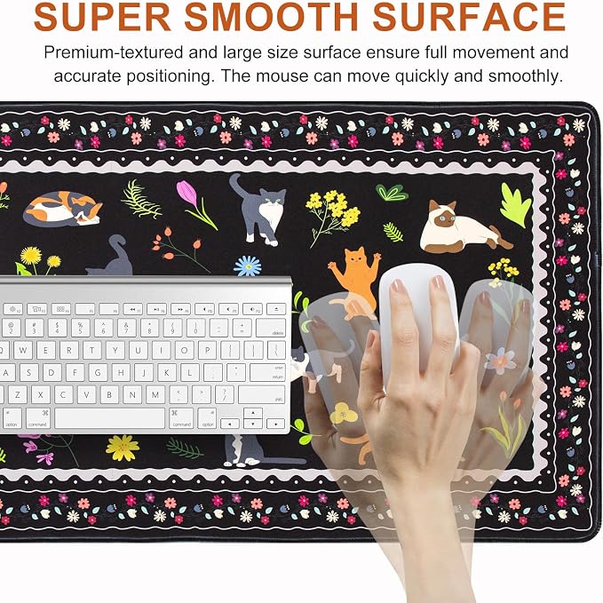 L-SPOUTTO Cute Cat Desk Mat for Keyboard and Mouse,XXL Large Mouse Pad Non-Slip Keyboard Pad Waterproof Desktop Mat for Laptop Computer Work Game Home Office-Cats Black