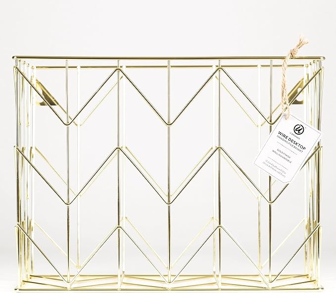 U Brands Hanging File Desk Organizer, Wire Metal, Gold - 894U02-06 (Pack of 6)