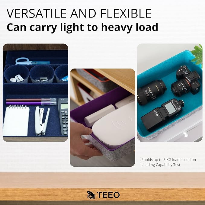 Teeo - Organizer for Drawers - Desk Drawer Organizers and Storage - Make Up Draw Organizers - Kitchen Drawer Organization - Home Office Cosmetic Bins Dividers Box Compartment - Pack of 7, Navy