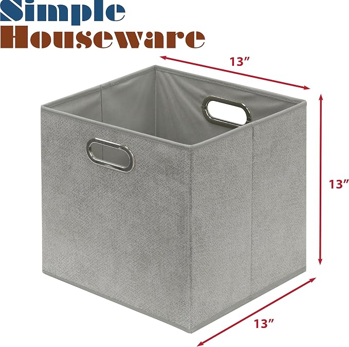 Simple Houseware 13-Inch Collapsible Fabric Cube Storage Bin with Handles, Printed Design, 3 Pack, Gray