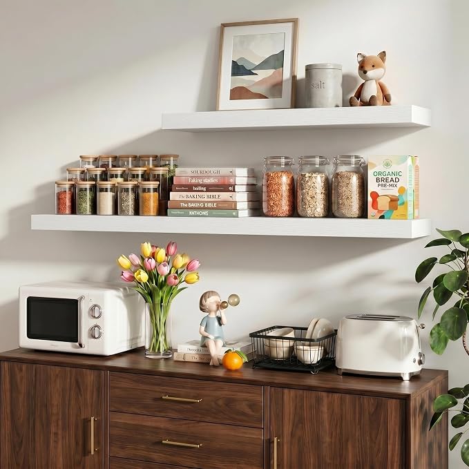 Vivelove 24 Inch Floating Shelves Wall Mounted for Display, 6.5 Deep Duty Shelves with Invisible Brackets for Living Room,Bedroom,Kitchen, Bathroom Storage & Decor,24" Wx6.5 Dx1.4 H - White