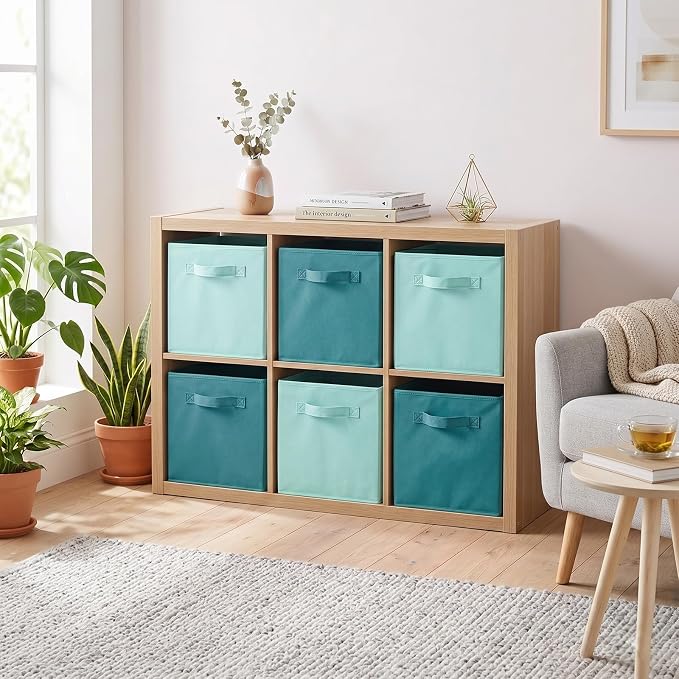 ShellKingdom Storage Bins, Foldable Fabric Storage Cubes And Cloth Storage Organizer For Closet And Toys, 6 Pack (Mint Green+Forest Green)