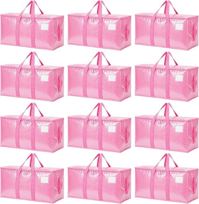 Songrey Heavy Duty Moving Bags, 12 Pack Large Storage Bags with Zipper & Handles, Waterproof Totes Bags for Clothes Packing, Moving, College Supplies, Home Organization