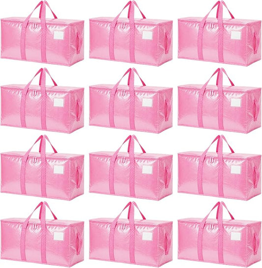 Songrey Heavy Duty Moving Bags, 12 Pack Large Storage Bags with Zipper & Handles, Waterproof Totes Bags for Clothes Packing, Moving, College Supplies, Home Organization
