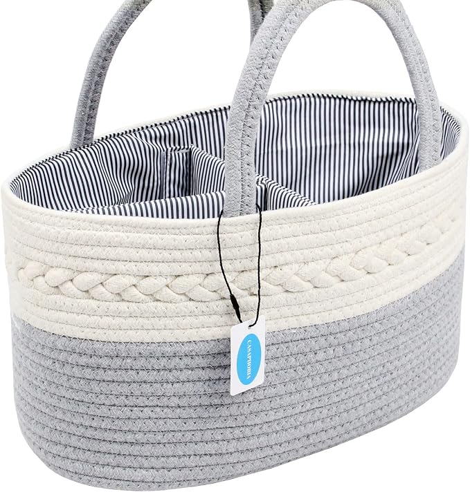 Casaphoria Caddy Organizer - Cotton Rope Basket with Removable Inserts, Soft Storage Caddy for Gifts, Cream and Gray