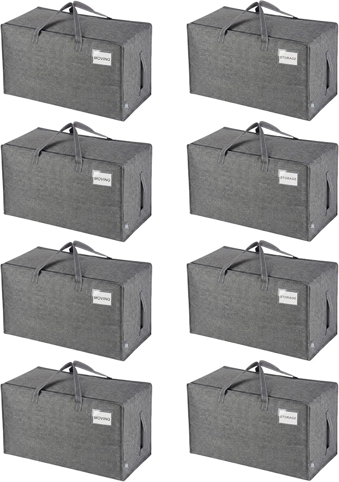 VENO 8 Pack Extra Large Heavy Duty Moving Bags with Wide Opening & Reinforced Handles, Reusable Storage Tote Bags with Strong Zippers for Clothes, College Dorm Essentials & Moving Supplies