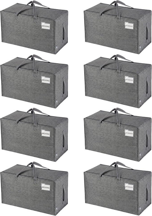 VENO 8 Pack Extra Large Heavy Duty Moving Bags with Wide Opening & Reinforced Handles, Reusable Storage Tote Bags with Strong Zippers for Clothes, College Dorm Essentials & Moving Supplies