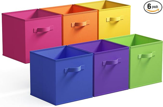GRANNY SAYS 13 Inch Cube Storage Bins, Colorful Cube Storage Organizer, Fabric Storage Bins, Storage Cubes for Shelves, Closet, Toy Storage Bins for Kids Room, Play Room, Rainbow, 6-Pack