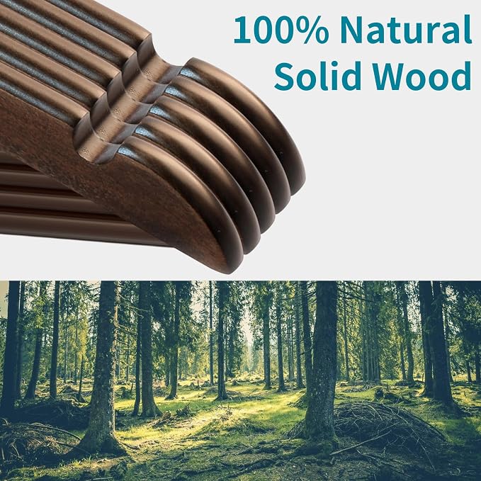 ABHENG 20 Pack Wooden Coat Hangers, 360° Swivel Hook, Suit Hangers with Anti-Slip Notches, for Jackets, Shirts, Dress, Dark Walnut, UAWY0520H