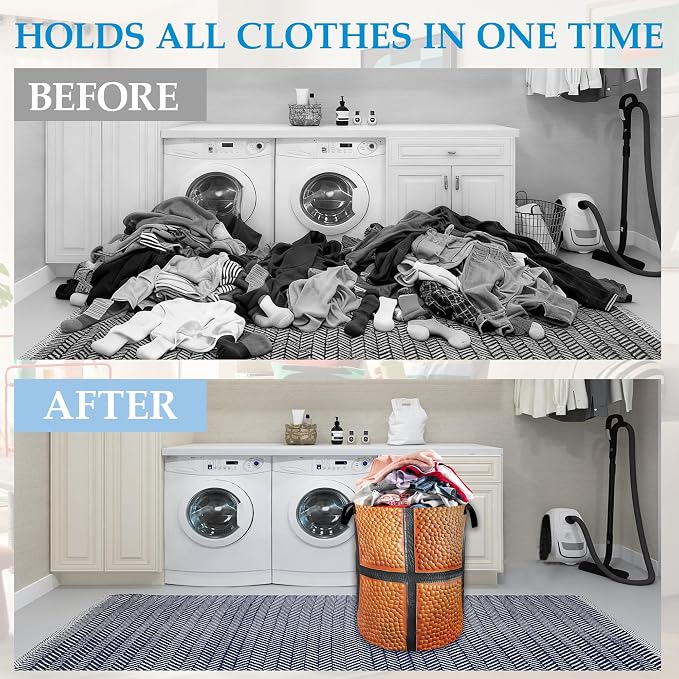 Basketball Large Storage Basket Collapsible Laundry Basket Oxford Storage Bin for Toy Bins Gift Baskets Bedroom Clothes Hamper 16" X 20.8"