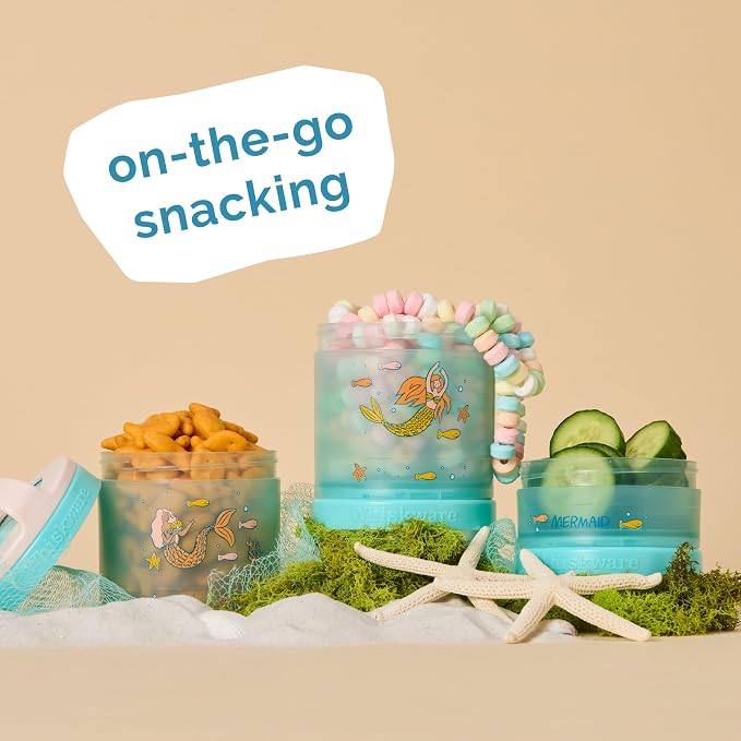 Whiskware Stackable Snack Containers for Kids and Toddlers, 3 Stackable Snack Cups for School or Travel, Mermaid (Pack of 1)