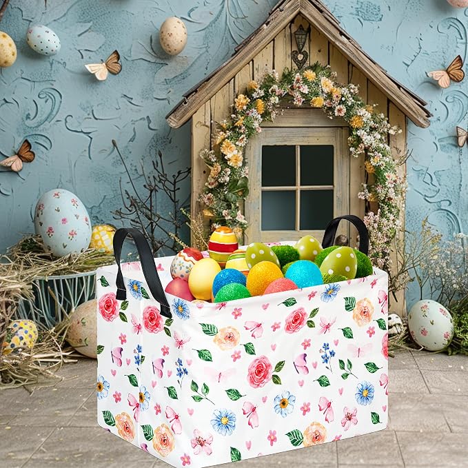Rectangular Storage Bin for Shelves Cute Flower Gifts Baskets Foldable Box with Handles for Girls Home Office Car Dormroom Spring Supplies
