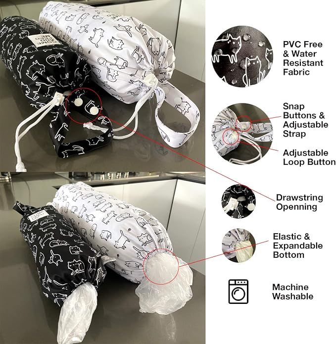 2pcs Waterproof Plastic Grocery Trash Bag Holder Shopping Carrier Holder Organizer Kitchen Storage Bag Dispenser Multiple Designs Sizes Cats